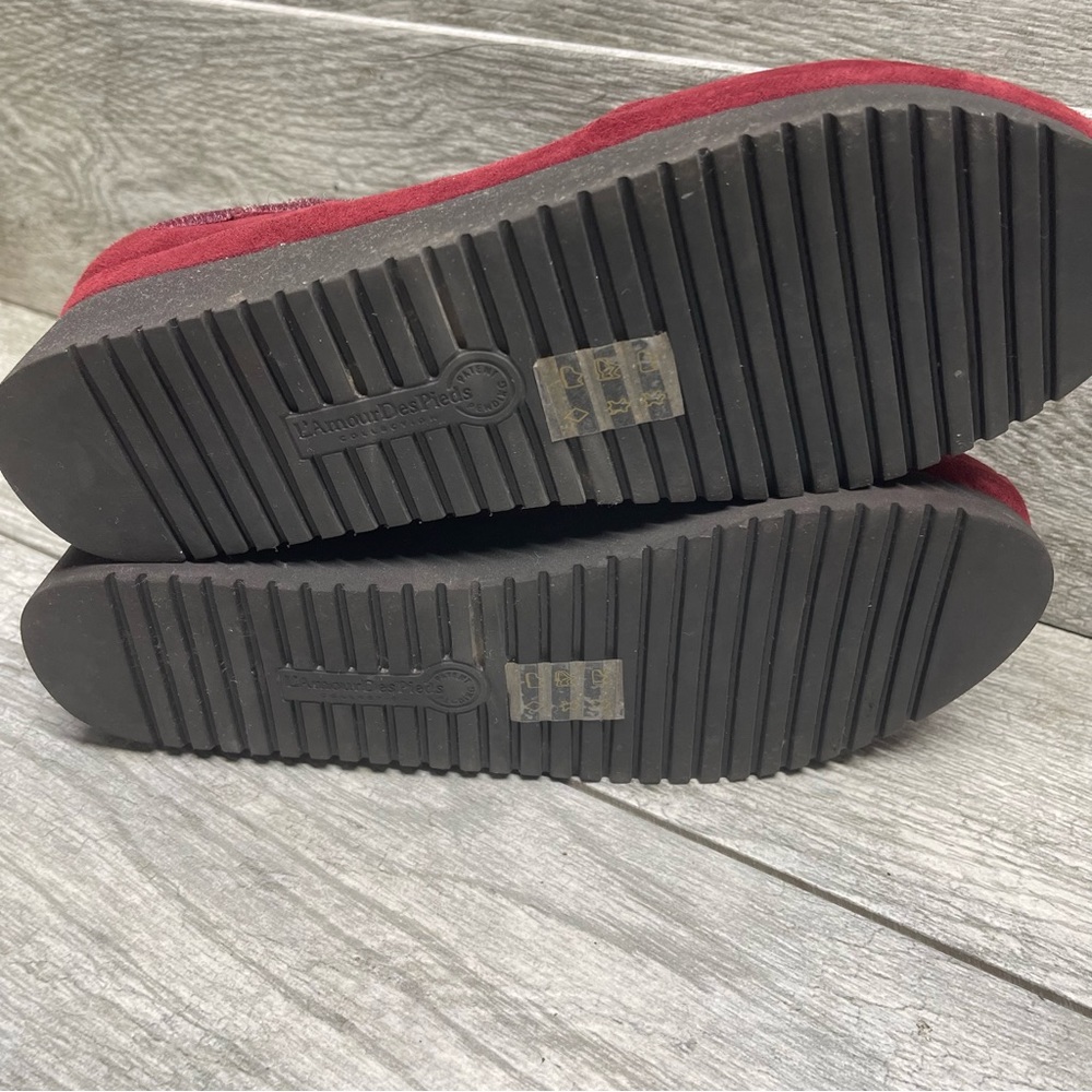 L'Amour Des Pieds Womens Amadour Platform Wedge Sandals Burgundy Suede 9M - Picture 6 of 10
